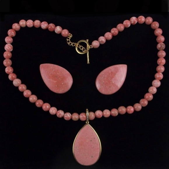 New Designer Sterling Silver Rhodochrosite Necklace 18" w/ 2 extra stone pieces - Picture 1 of 3